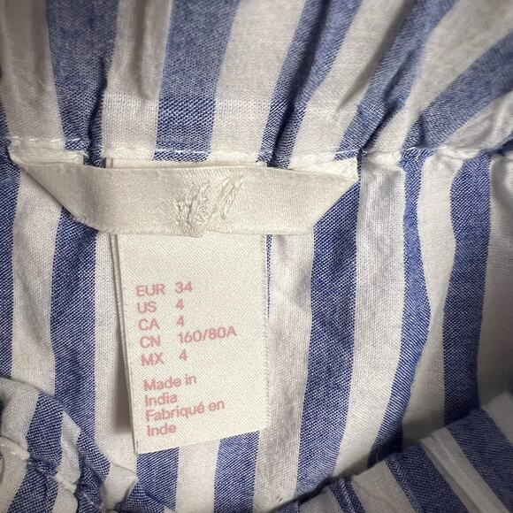 H&M Blue & White Striped Off-the-Shoulder Embroidered Top Size 4 - Picture 5 of 6